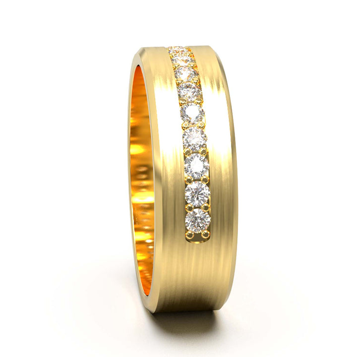 Elegant Unisex 6.5 mm Wedding Band with Channel-Set Lab-Grown Diamonds, Brushed & Polished Finishes in Varied Precious Metals