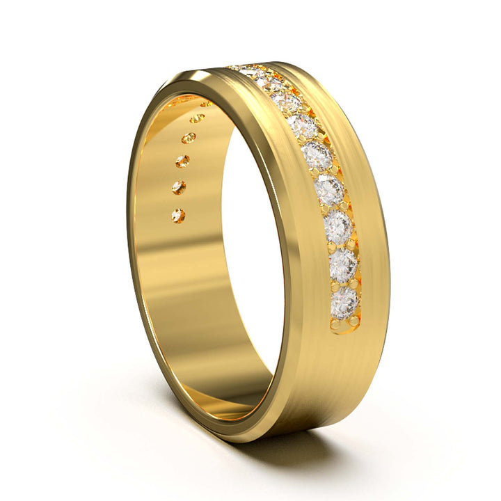 Elegant Unisex 6.5 mm Wedding Band with Channel-Set Lab-Grown Diamonds, Brushed & Polished Finishes in Varied Precious Metals