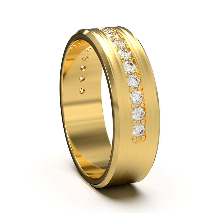 Elegant Unisex 6.5 mm Wedding Band with Channel-Set Lab-Grown Diamonds, Brushed & Polished Finishes in Varied Precious Metals