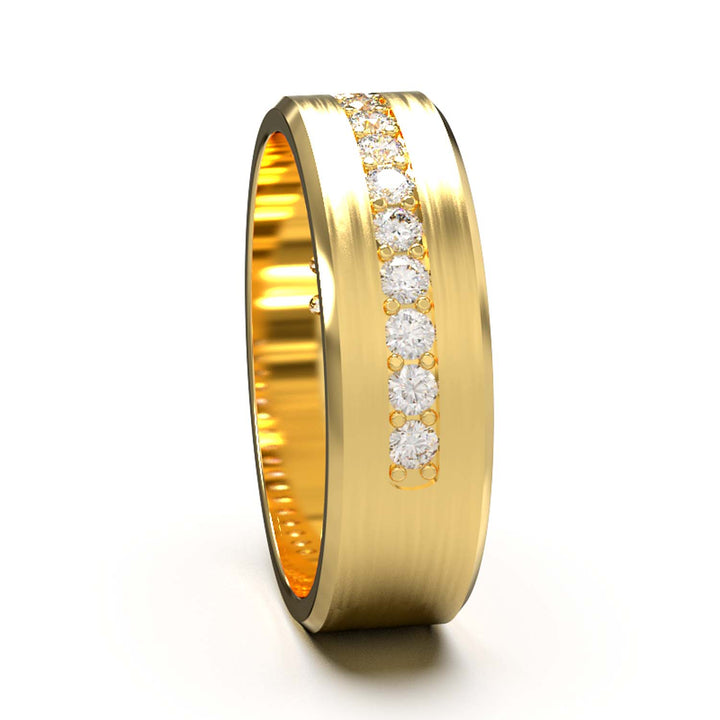 Elegant Unisex 6.5 mm Wedding Band with Channel-Set Lab-Grown Diamonds, Brushed & Polished Finishes in Varied Precious Metals