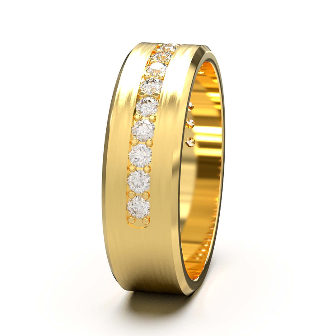 Elegant Unisex 6.5 mm Wedding Band with Channel-Set Lab-Grown Diamonds, Brushed & Polished Finishes in Varied Precious Metals