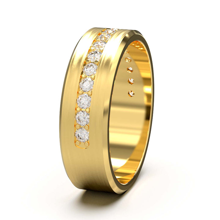 Elegant Unisex 6.5 mm Wedding Band with Channel-Set Lab-Grown Diamonds, Brushed & Polished Finishes in Varied Precious Metals