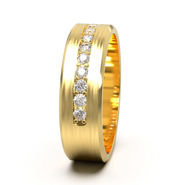 Elegant Unisex 6.5 mm Wedding Band with Channel-Set Lab-Grown Diamonds, Brushed & Polished Finishes in Varied Precious Metals