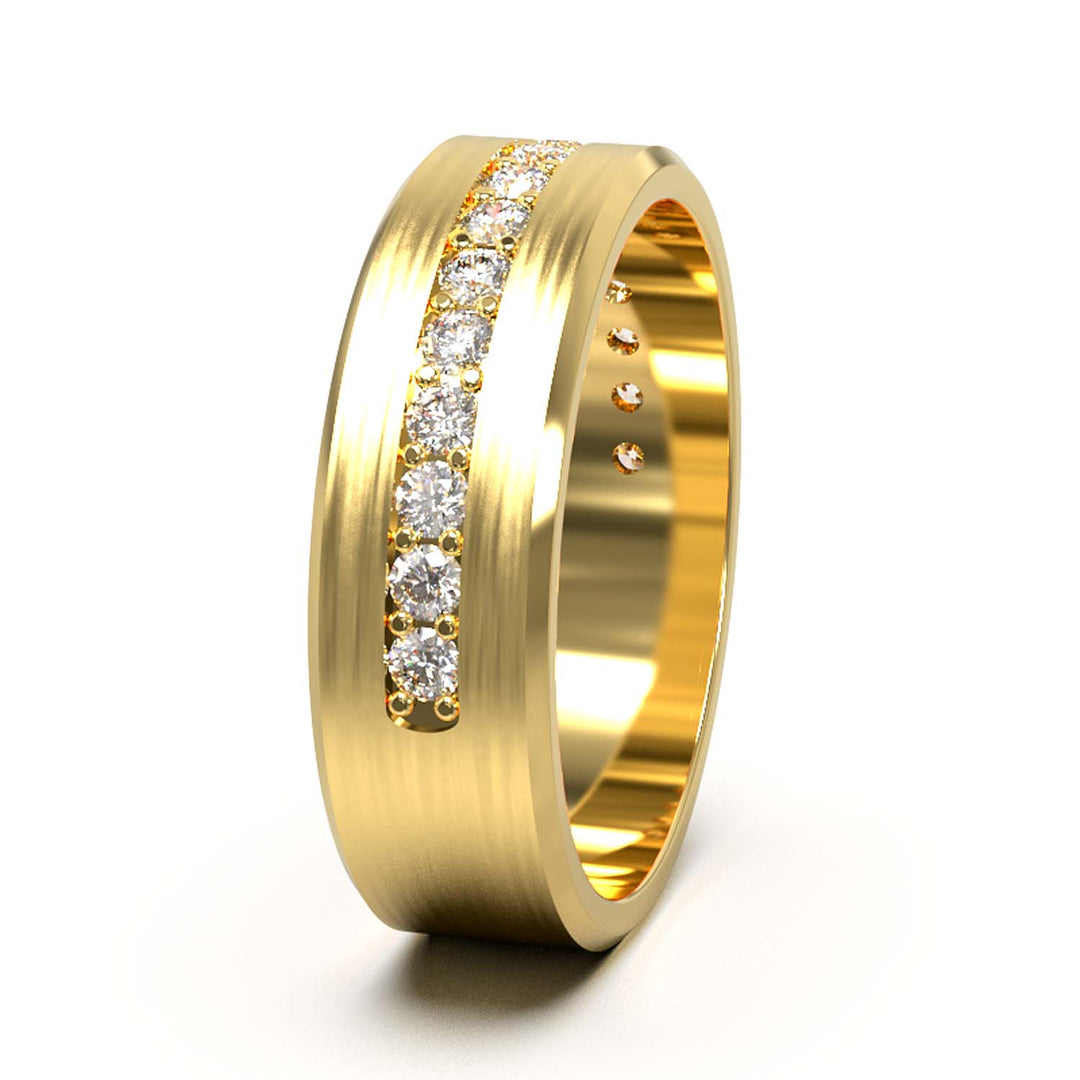 Elegant Unisex 6.5 mm Wedding Band with Channel-Set Lab-Grown Diamonds, Brushed & Polished Finishes in Varied Precious Metals