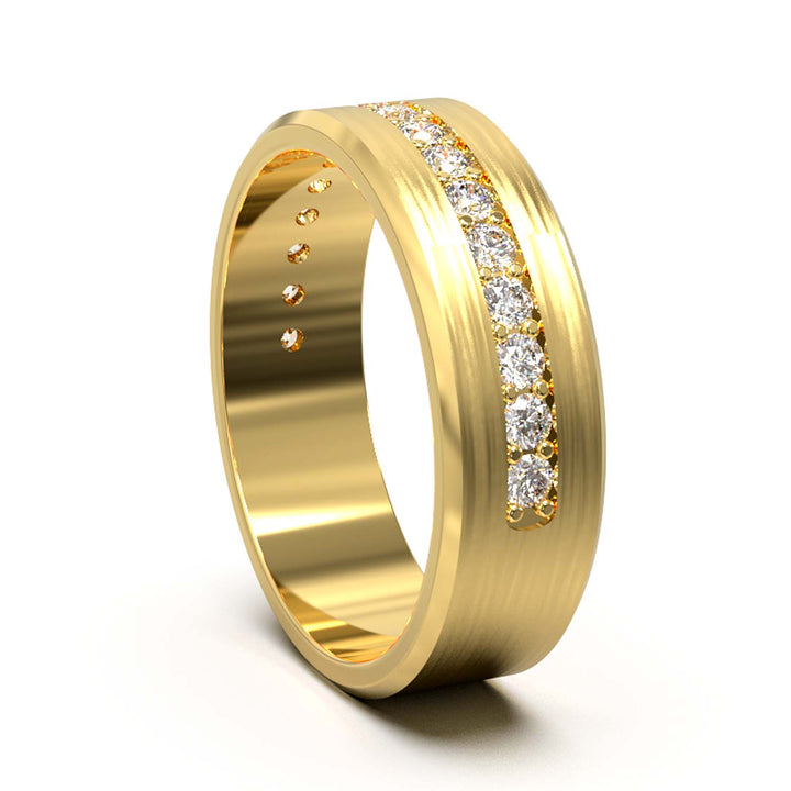 Elegant Unisex 6.5 mm Wedding Band with Channel-Set Lab-Grown Diamonds, Brushed & Polished Finishes in Varied Precious Metals