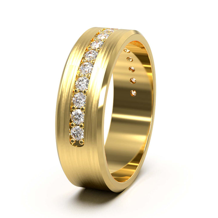 Elegant Unisex 6.5 mm Wedding Band with Channel-Set Lab-Grown Diamonds, Brushed & Polished Finishes in Varied Precious Metals