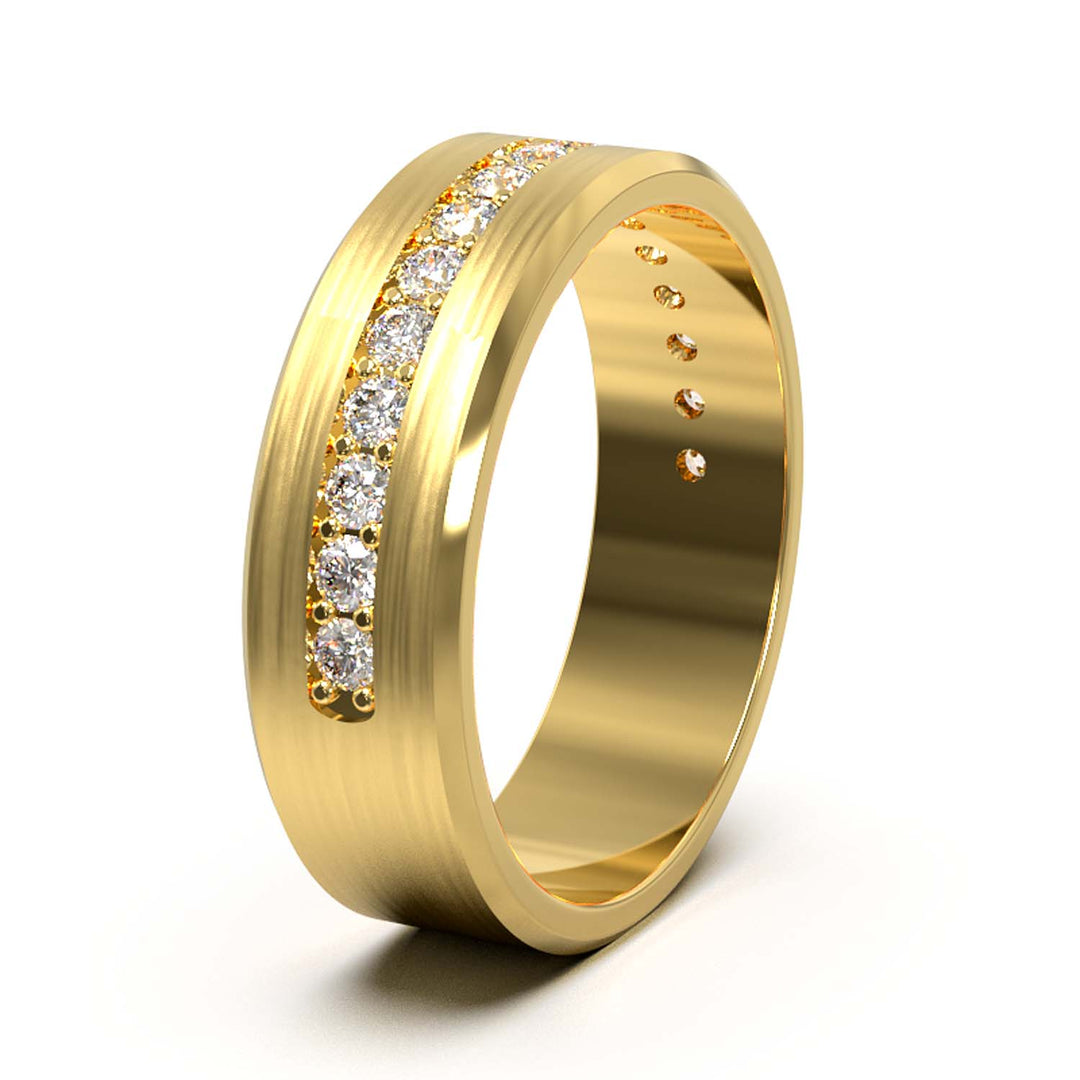 Elegant Unisex 6.5 mm Wedding Band with Channel-Set Lab-Grown Diamonds, Brushed & Polished Finishes in Varied Precious Metals