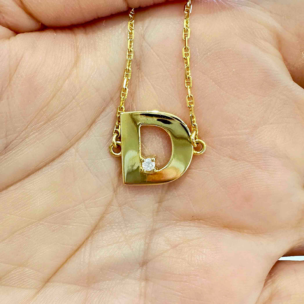 10K Yellow Gold Initial Necklace with Natural Diamond