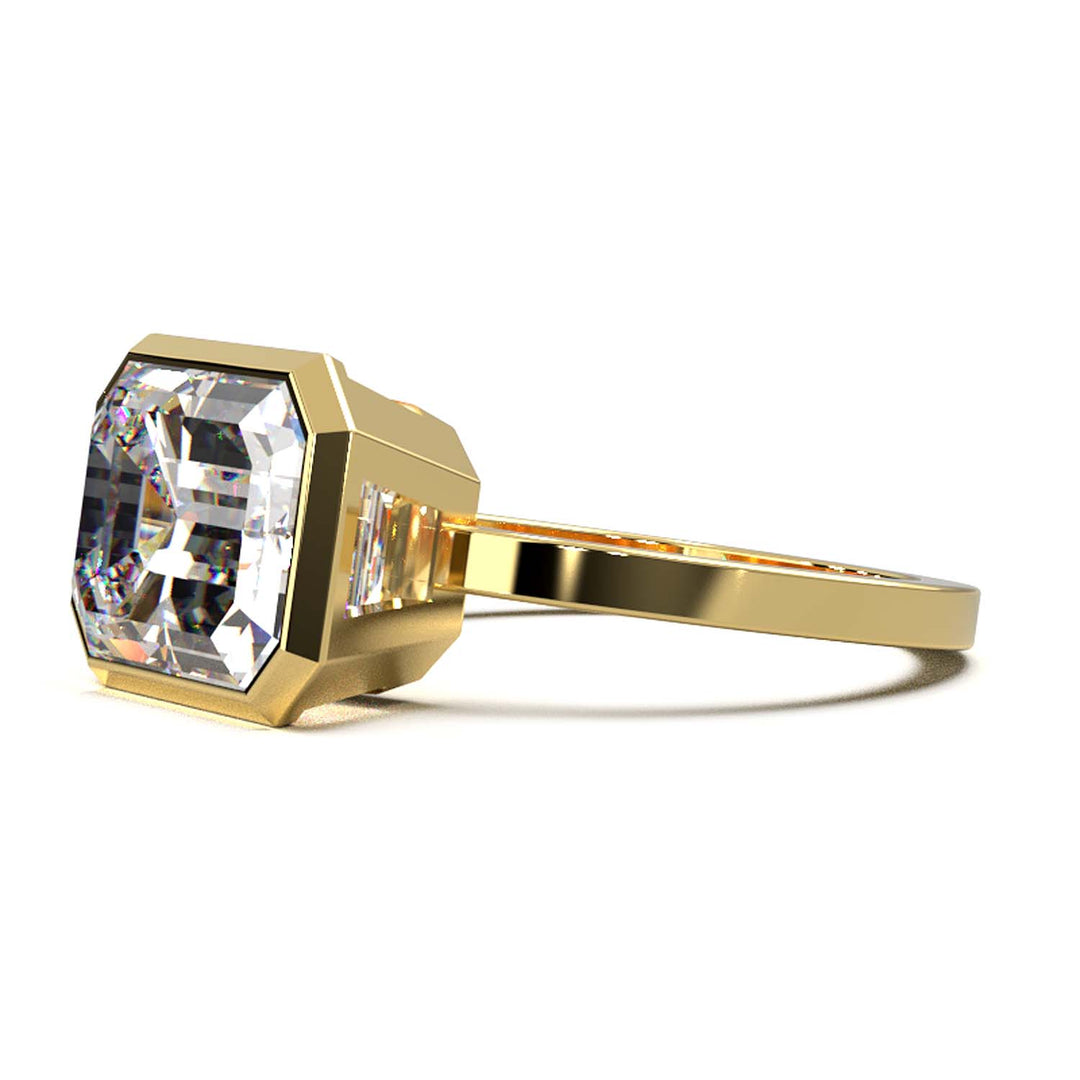 Exquisite 5.7-Carat Emerald-Cut Lab-Grown Diamond Engagement Ring in a Lustrous Bezel Setting