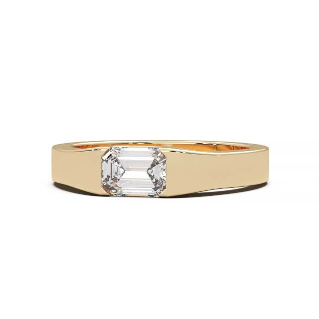 Modern Minimalist 0.5 Carat Emerald-Cut Lab-Grown Diamond Bezel Engagement Ring in Lustrous Gold