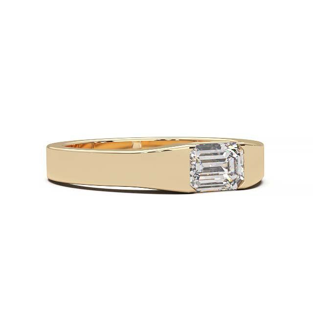 Modern Minimalist 0.5 Carat Emerald-Cut Lab-Grown Diamond Bezel Engagement Ring in Lustrous Gold