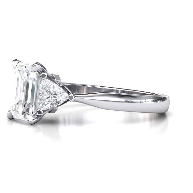 Exquisite 8x6mm Emerald-Cut Moissanite Three-Stone Ring with Tapered Band and Trapezoid Side Stones