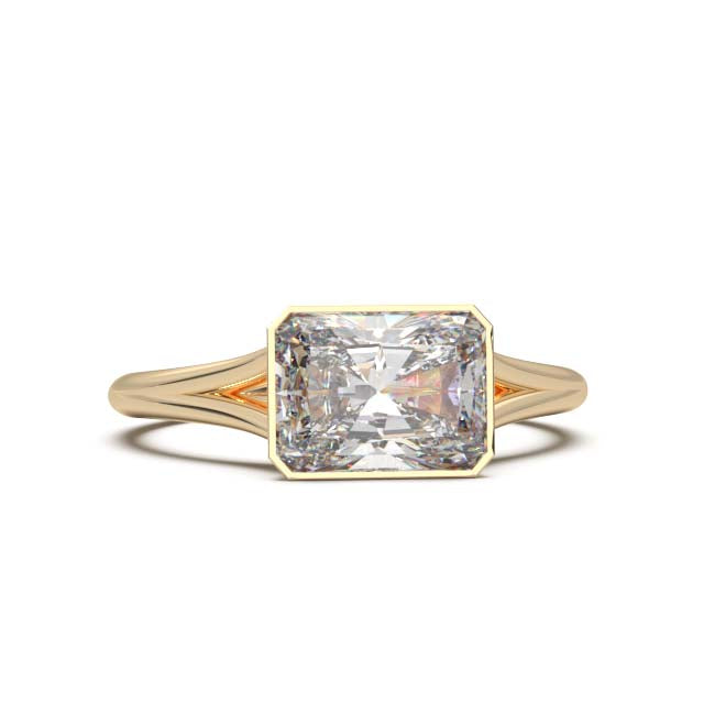 Sophisticated 1.90 Carat Radiant Cut Lab-Grown Diamond Bezel Engagement Ring with Elegant Split Shank Design