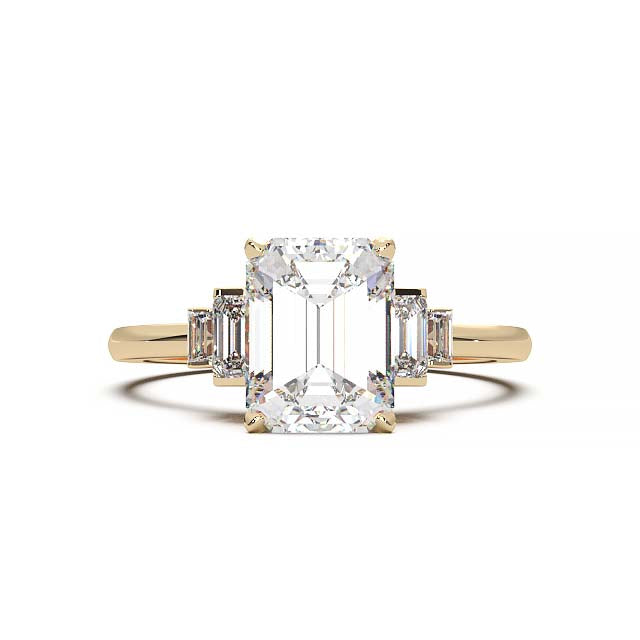 Exquisite 2.2ct Emerald-Cut Lab-Grown Yellow Diamond Engagement Ring with Flanking Baguettes Set in Lustrous Yellow Gold