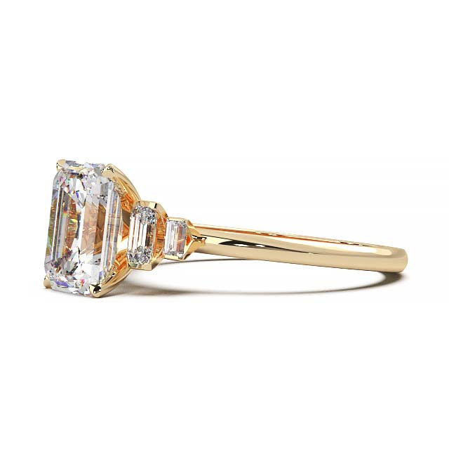 Exquisite 2.2ct Emerald-Cut Lab-Grown Yellow Diamond Engagement Ring with Flanking Baguettes Set in Lustrous Yellow Gold