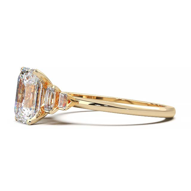 Exquisite 2.2ct Emerald-Cut Lab-Grown Yellow Diamond Engagement Ring with Flanking Baguettes Set in Lustrous Yellow Gold