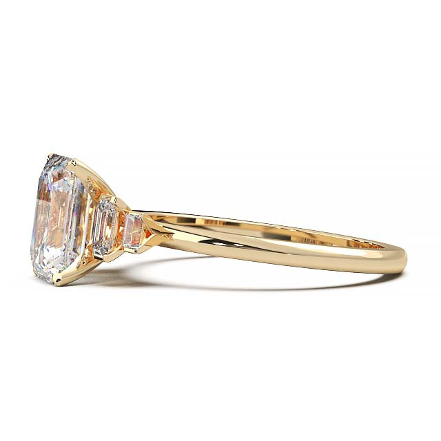 Exquisite 2.2ct Emerald-Cut Lab-Grown Yellow Diamond Engagement Ring with Flanking Baguettes Set in Lustrous Yellow Gold