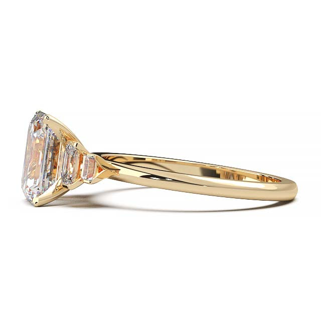 Exquisite 2.2ct Emerald-Cut Lab-Grown Yellow Diamond Engagement Ring with Flanking Baguettes Set in Lustrous Yellow Gold