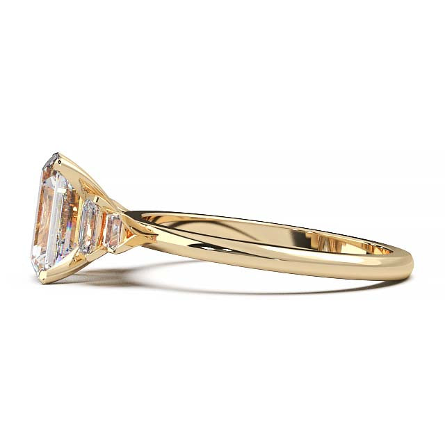 Exquisite 2.2ct Emerald-Cut Lab-Grown Yellow Diamond Engagement Ring with Flanking Baguettes Set in Lustrous Yellow Gold
