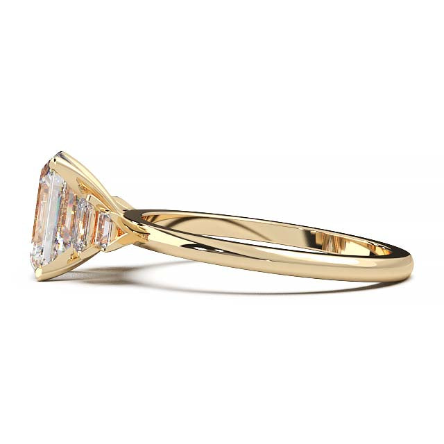 Exquisite 2.2ct Emerald-Cut Lab-Grown Yellow Diamond Engagement Ring with Flanking Baguettes Set in Lustrous Yellow Gold