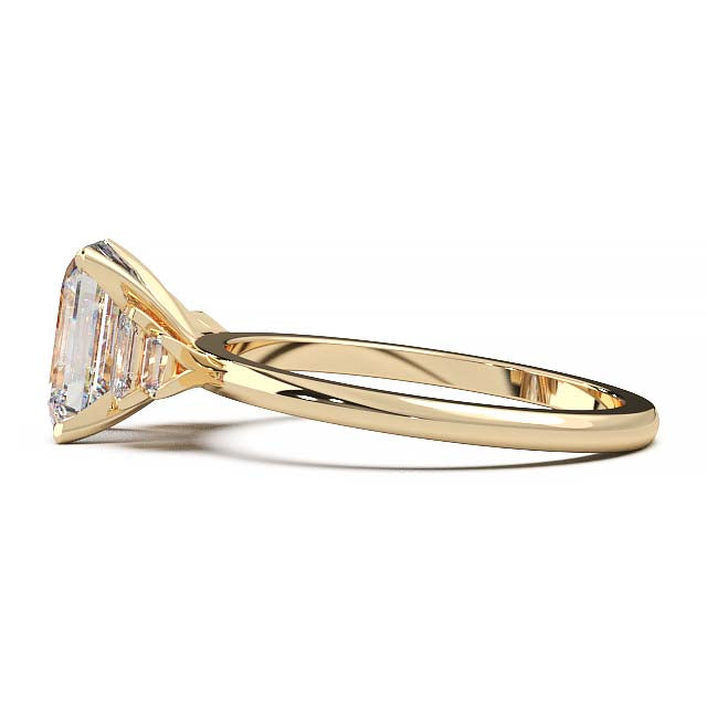 Exquisite 2.2ct Emerald-Cut Lab-Grown Yellow Diamond Engagement Ring with Flanking Baguettes Set in Lustrous Yellow Gold