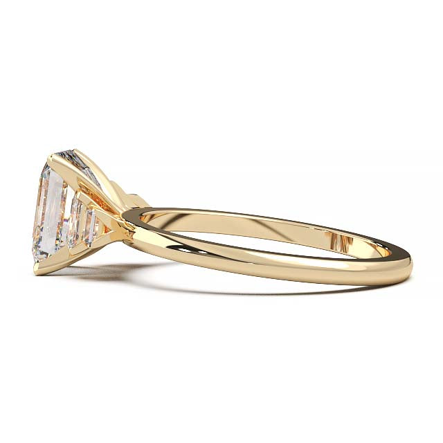 Exquisite 2.2ct Emerald-Cut Lab-Grown Yellow Diamond Engagement Ring with Flanking Baguettes Set in Lustrous Yellow Gold