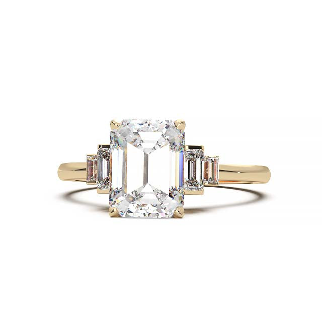 Exquisite 2.2ct Emerald-Cut Lab-Grown Yellow Diamond Engagement Ring with Flanking Baguettes Set in Lustrous Yellow Gold