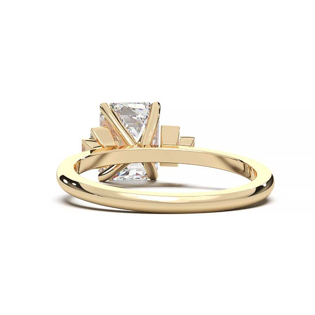 Exquisite 2.2ct Emerald-Cut Lab-Grown Yellow Diamond Engagement Ring with Flanking Baguettes Set in Lustrous Yellow Gold