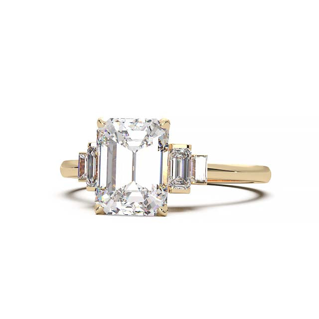 Exquisite 2.2ct Emerald-Cut Lab-Grown Yellow Diamond Engagement Ring with Flanking Baguettes Set in Lustrous Yellow Gold