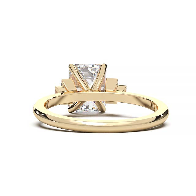 Exquisite 2.2ct Emerald-Cut Lab-Grown Yellow Diamond Engagement Ring with Flanking Baguettes Set in Lustrous Yellow Gold