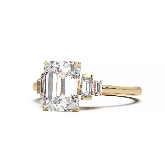 Exquisite 2.2ct Emerald-Cut Lab-Grown Yellow Diamond Engagement Ring with Flanking Baguettes Set in Lustrous Yellow Gold