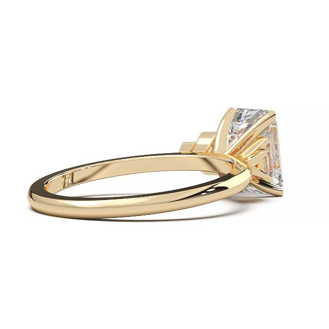 Exquisite 2.2ct Emerald-Cut Lab-Grown Yellow Diamond Engagement Ring with Flanking Baguettes Set in Lustrous Yellow Gold