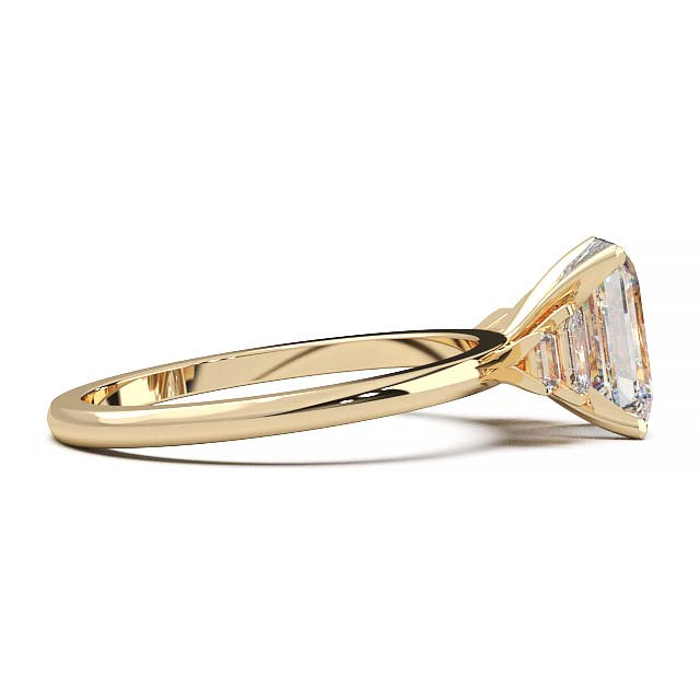 Exquisite 2.2ct Emerald-Cut Lab-Grown Yellow Diamond Engagement Ring with Flanking Baguettes Set in Lustrous Yellow Gold