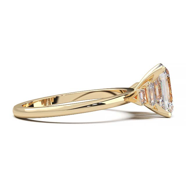 Exquisite 2.2ct Emerald-Cut Lab-Grown Yellow Diamond Engagement Ring with Flanking Baguettes Set in Lustrous Yellow Gold