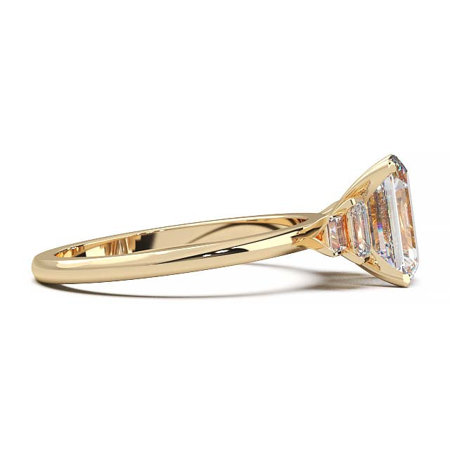 Exquisite 2.2ct Emerald-Cut Lab-Grown Yellow Diamond Engagement Ring with Flanking Baguettes Set in Lustrous Yellow Gold