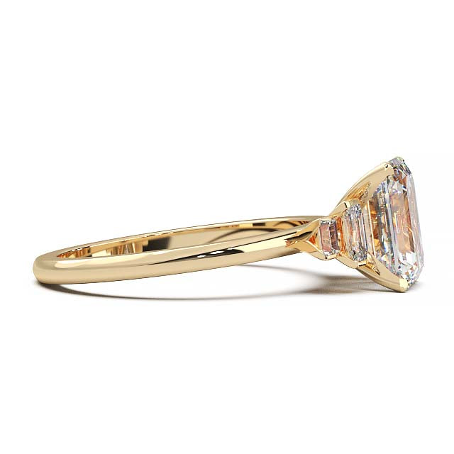 Exquisite 2.2ct Emerald-Cut Lab-Grown Yellow Diamond Engagement Ring with Flanking Baguettes Set in Lustrous Yellow Gold