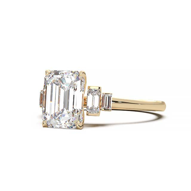 Exquisite 2.2ct Emerald-Cut Lab-Grown Yellow Diamond Engagement Ring with Flanking Baguettes Set in Lustrous Yellow Gold