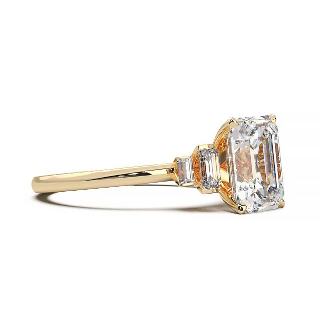 Exquisite 2.2ct Emerald-Cut Lab-Grown Yellow Diamond Engagement Ring with Flanking Baguettes Set in Lustrous Yellow Gold