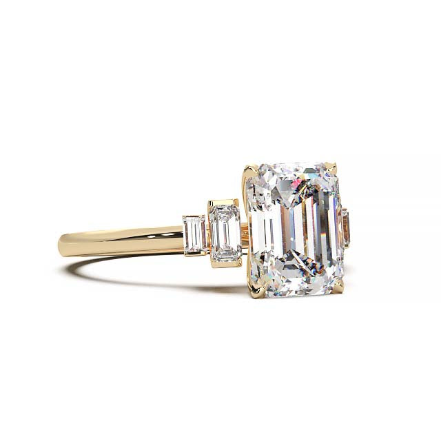 Exquisite 2.2ct Emerald-Cut Lab-Grown Yellow Diamond Engagement Ring with Flanking Baguettes Set in Lustrous Yellow Gold