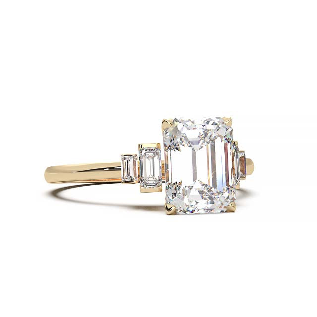 Exquisite 2.2ct Emerald-Cut Lab-Grown Yellow Diamond Engagement Ring with Flanking Baguettes Set in Lustrous Yellow Gold