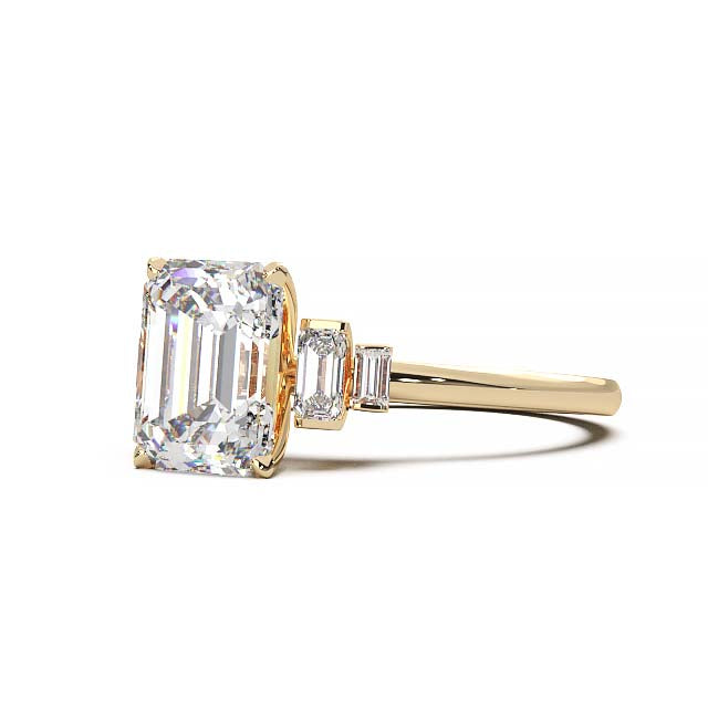 Exquisite 2.2ct Emerald-Cut Lab-Grown Yellow Diamond Engagement Ring with Flanking Baguettes Set in Lustrous Yellow Gold