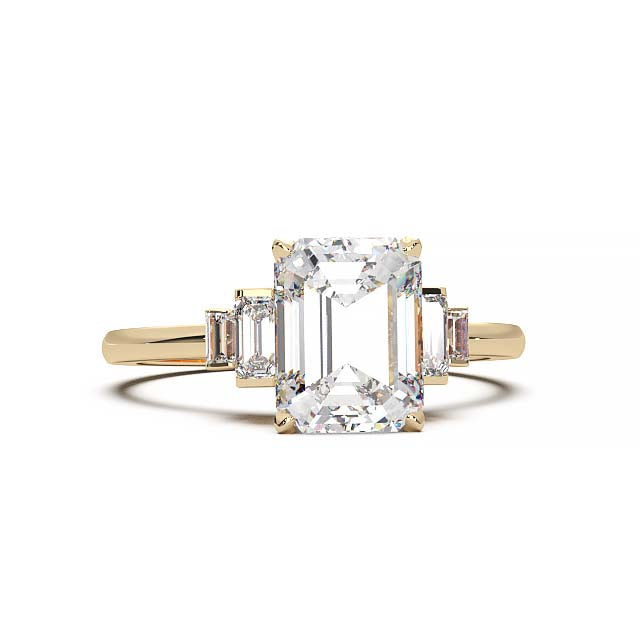 Exquisite 2.2ct Emerald-Cut Lab-Grown Yellow Diamond Engagement Ring with Flanking Baguettes Set in Lustrous Yellow Gold