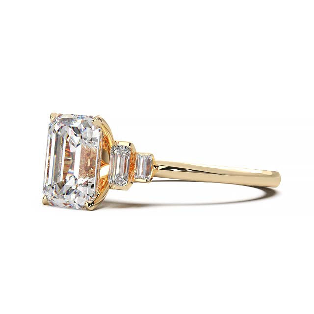 Exquisite 2.2ct Emerald-Cut Lab-Grown Yellow Diamond Engagement Ring with Flanking Baguettes Set in Lustrous Yellow Gold