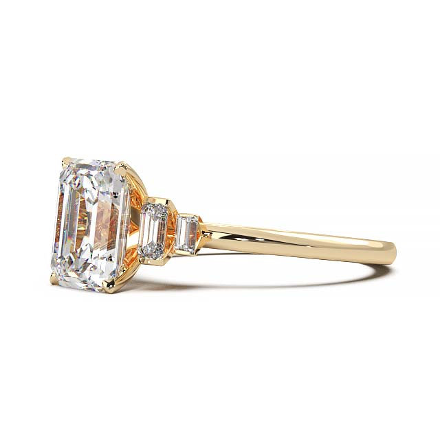 Exquisite 2.2ct Emerald-Cut Lab-Grown Yellow Diamond Engagement Ring with Flanking Baguettes Set in Lustrous Yellow Gold