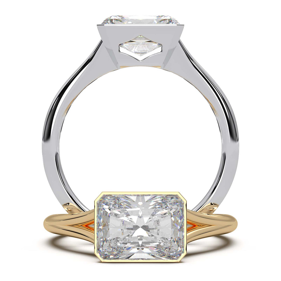 Sophisticated 1.90 Carat Radiant Cut Lab-Grown Diamond Bezel Engagement Ring with Elegant Split Shank Design