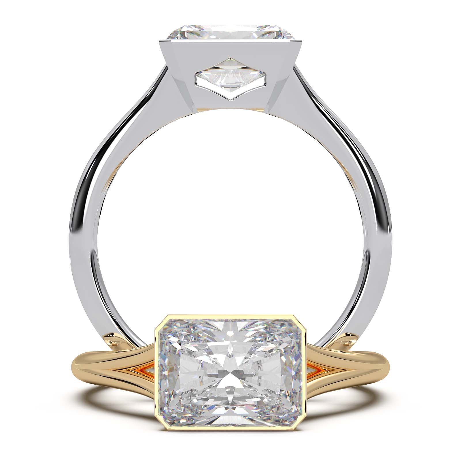Sophisticated 1.90 Carat Radiant Cut Lab-Grown Diamond Bezel Engagement Ring with Elegant Split Shank Design