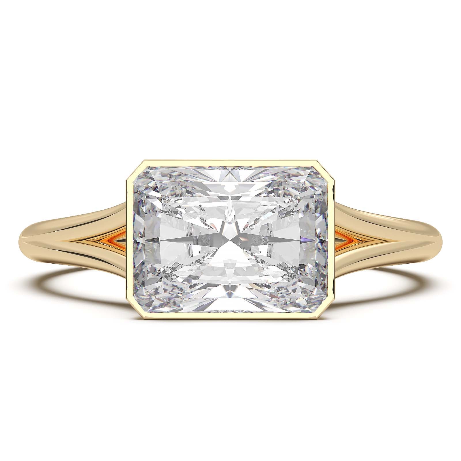 Sophisticated 1.90 Carat Radiant Cut Lab-Grown Diamond Bezel Engagement Ring with Elegant Split Shank Design