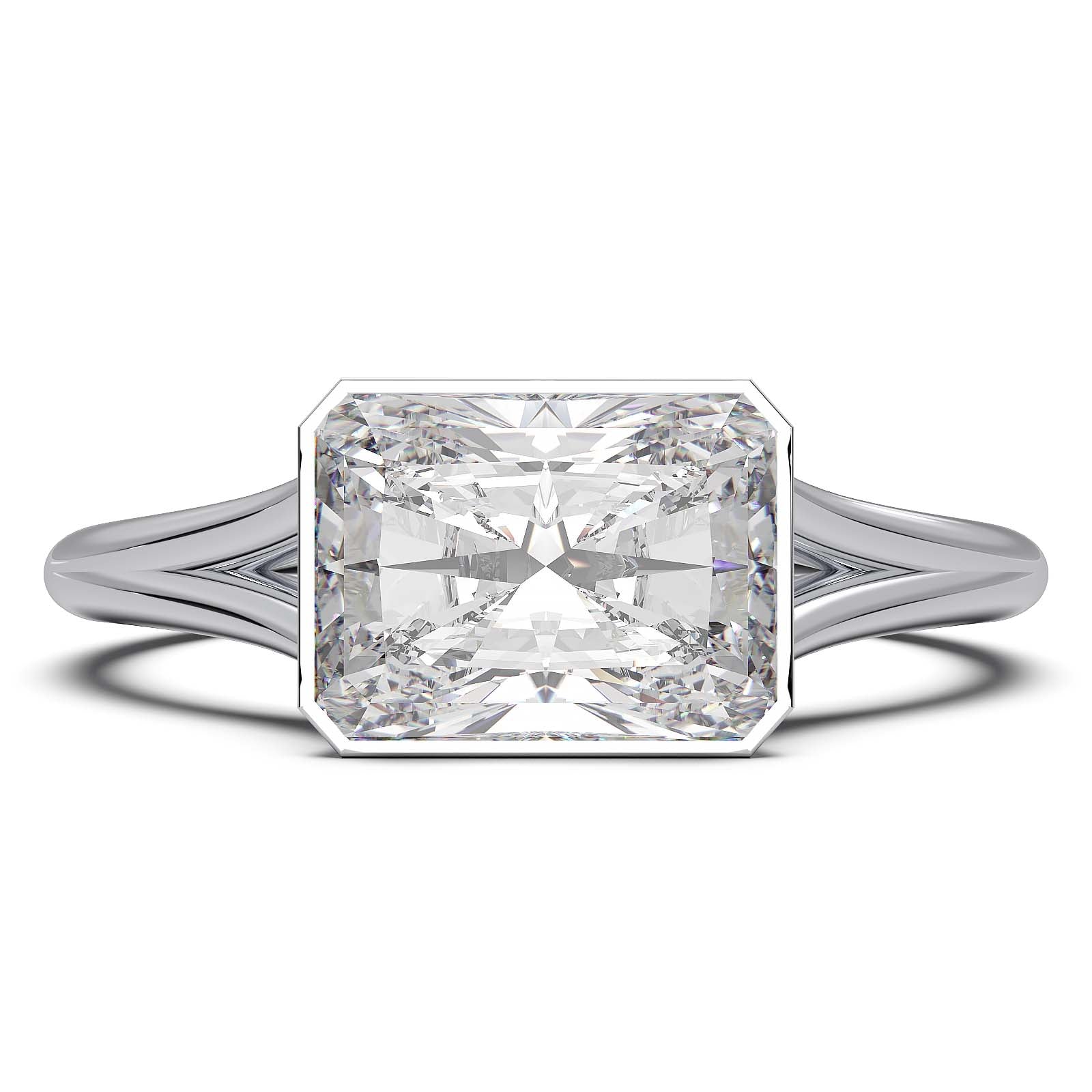 Sophisticated 1.90 Carat Radiant Cut Lab-Grown Diamond Bezel Engagement Ring with Elegant Split Shank Design