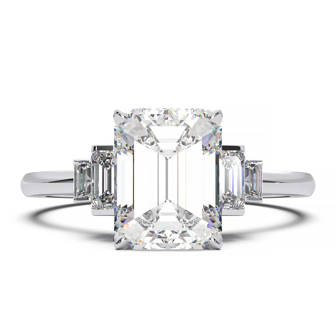 Exquisite 2.2ct Emerald-Cut Lab-Grown Yellow Diamond Engagement Ring with Flanking Baguettes Set in Lustrous Yellow Gold