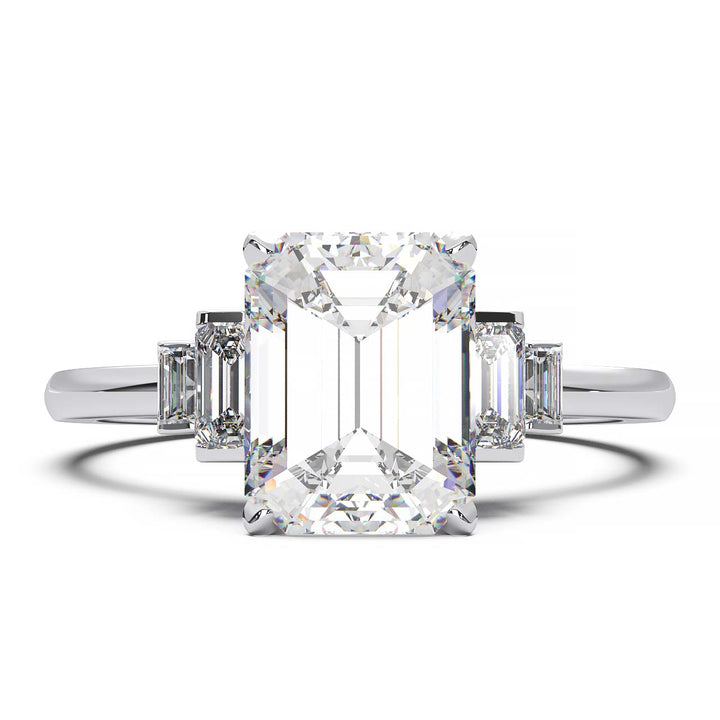 Exquisite 2.2ct Emerald-Cut Lab-Grown Yellow Diamond Engagement Ring with Flanking Baguettes Set in Lustrous Yellow Gold